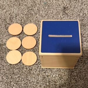 Wooden Coin Box with Blue Lid